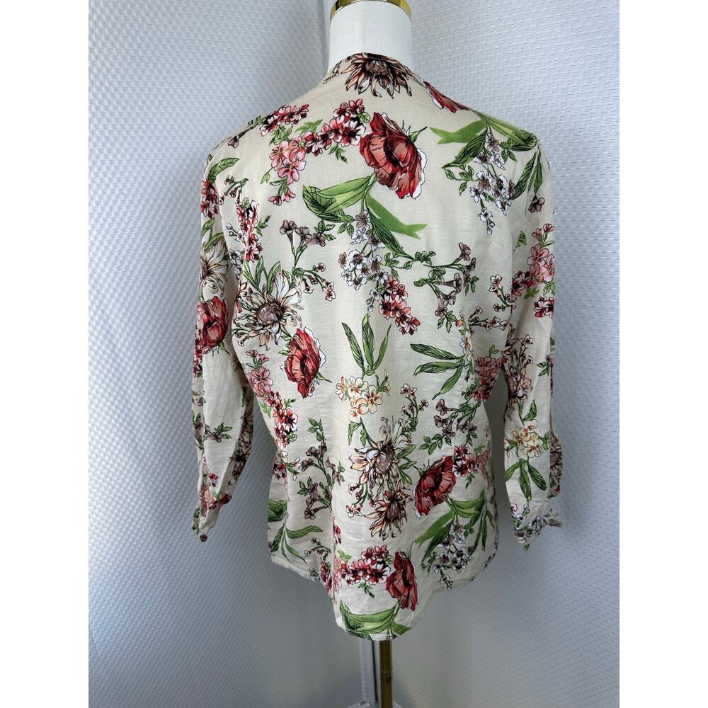 VTG Hester & Orchard Linen Blend Floral Blouse XL Cottagecore Button Front Top - Picture 13 of 14